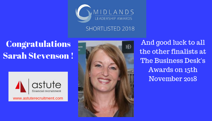 Feeling proud of our MD Sarah Stevenson shortlisted for TheBusinessDesk.com Midlands Leadership Awards 2018!