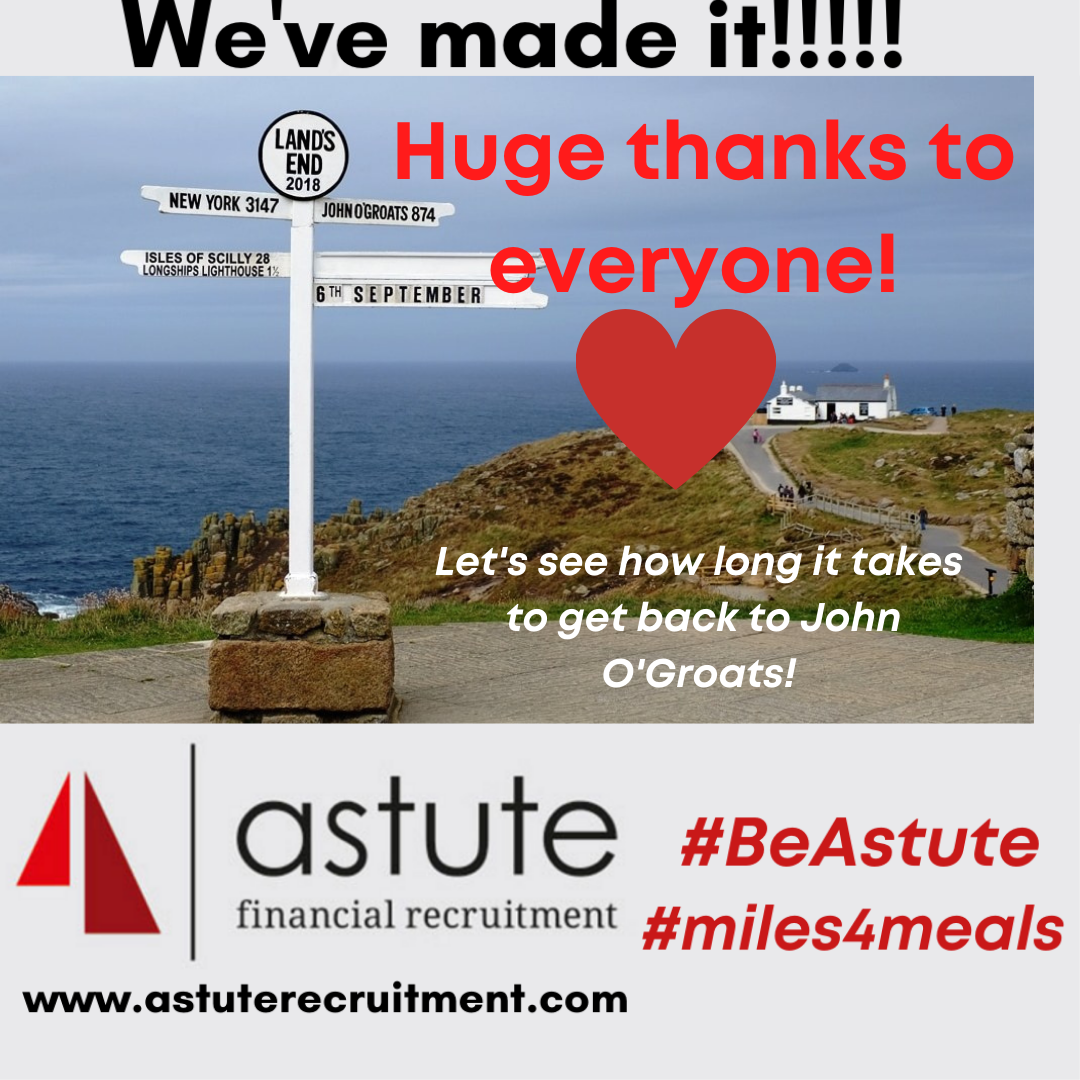We’ve made it! Our #miles4meals breaking news – We’ve reached Land’s End!