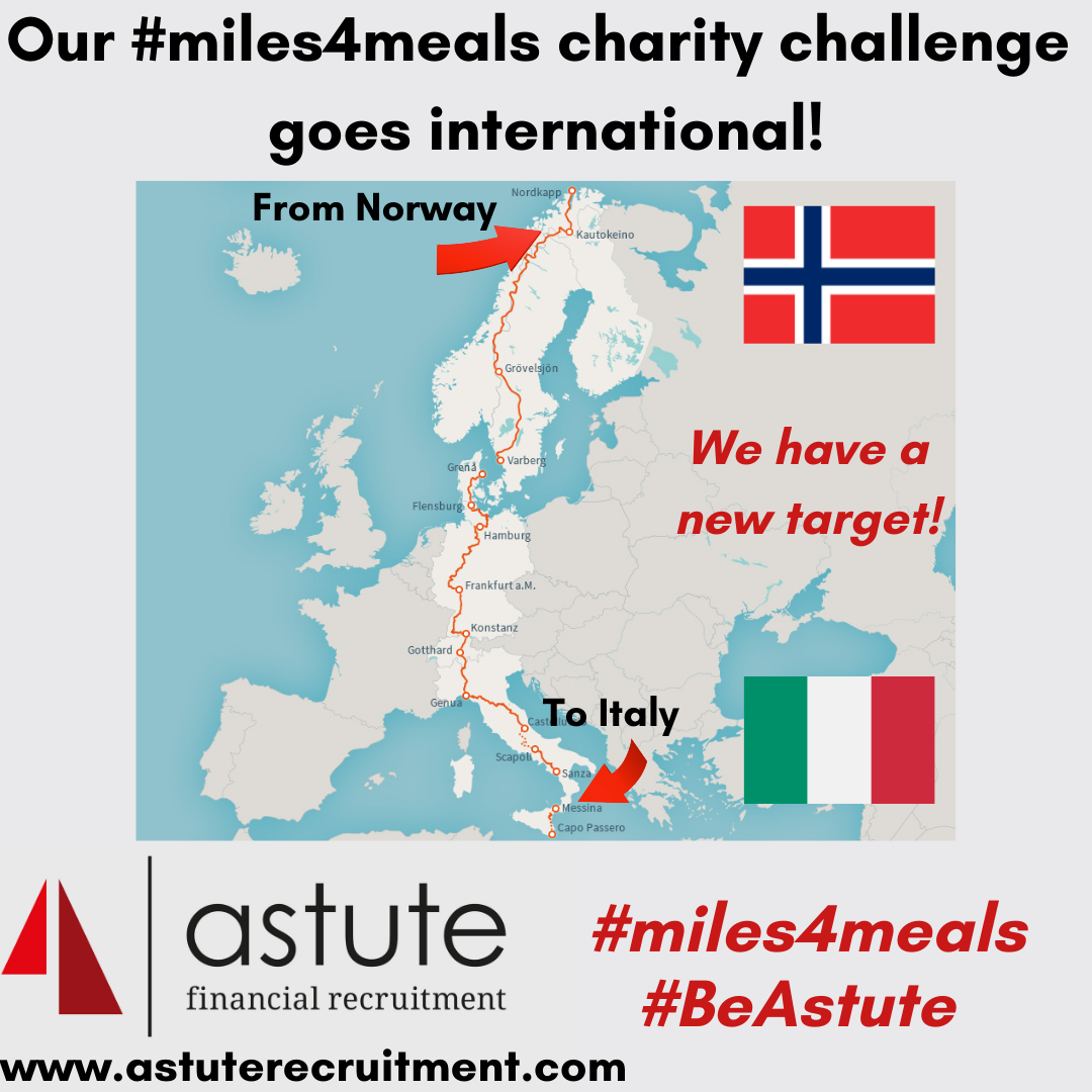 Due to achieving our goal ahead of time, our #miles4meals charity challenge goes international!